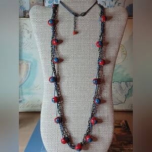 Multi-Strand Handmade Ceramic Bead Necklace ❤️💙💫